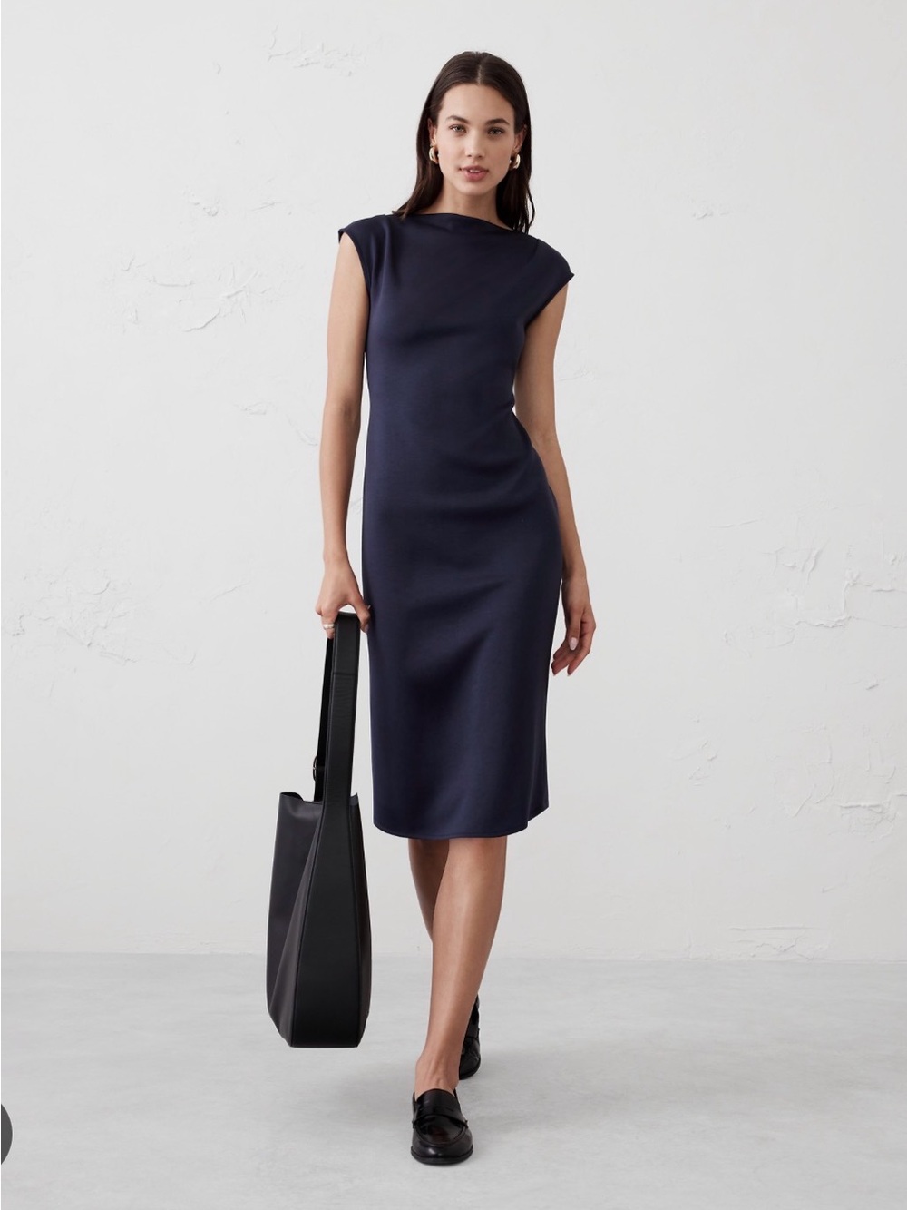 Banana Republic Navy Scuba Cap-Sleeve Midi Dress